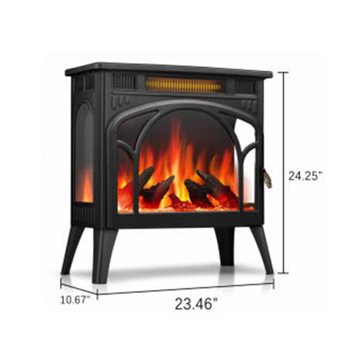 The dimensions of the fireplace are:

- Height: 24.25"
- Width: 23.46"
- Depth: 10.67"