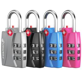 Fosmon - 4 Pack TSA Locks for Luggage, Multicolor Padlock Combination Lock Easy to Set TSA Luggage Lock TSA Approved - Multi