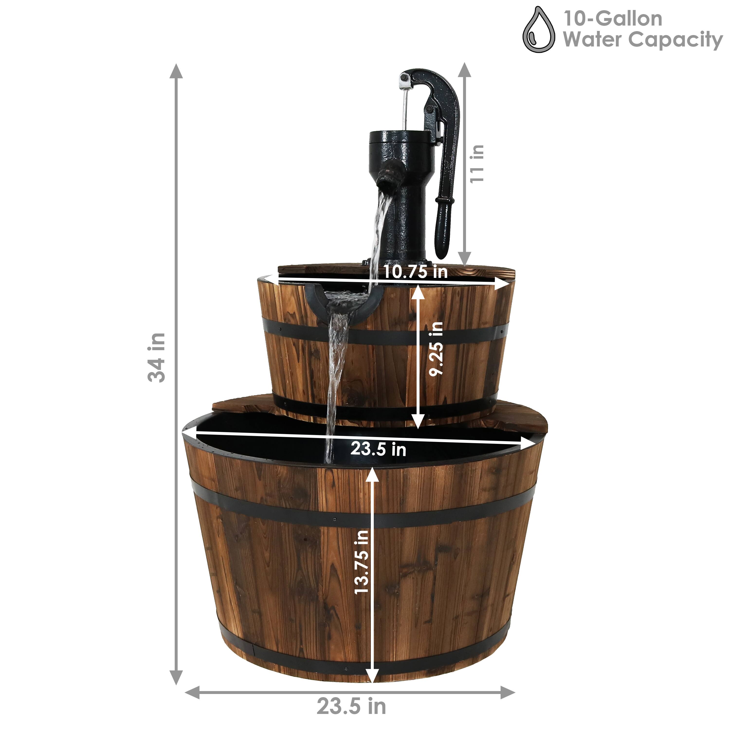10-Gallon Water Capacity

- Height: 34 in
- Diameter: 23.5 in
- Spout Height: 11 in
- Spout Width: 10.75 in
- Top Diameter: 9.25 in
- Bottom Diameter: 13.75 in