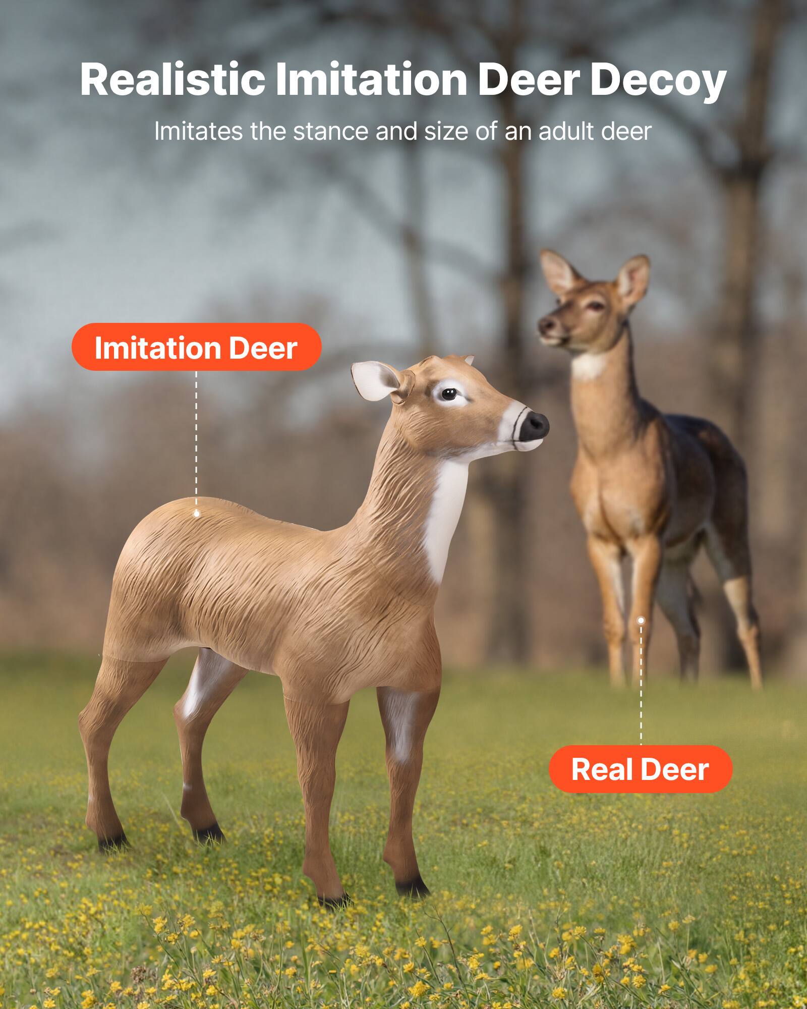 Realistic Imitation Deer Decoy  
Imitates the stance and size of an adult deer  

Imitation Deer  
Real Deer