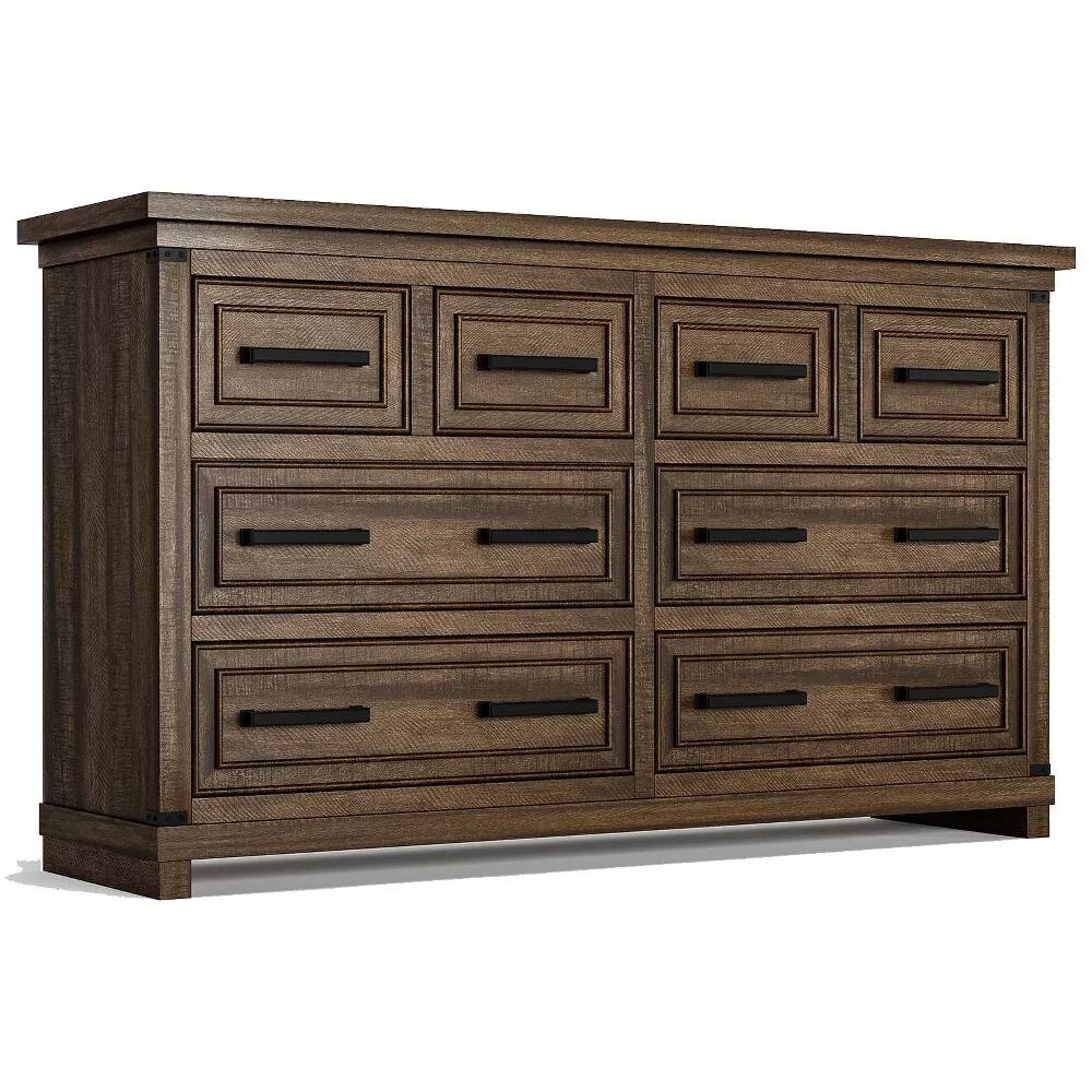Alt View 8. Jojoka - Farmhouse 8 Drawer Dresser for Bedroom, Rustic Wood Chest of Drawers - Brown.