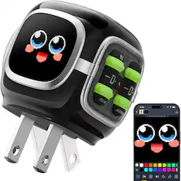 PRIMEPLUS - 35W GaN Charger with Pixel Display & DIY Clock, Retro Design, Fast Charging, Foldable Plug, Great Gift - Black