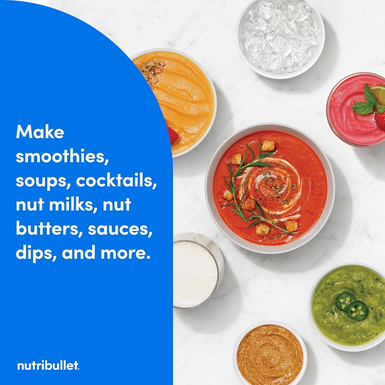 Make smoothies, soups, cocktails, nut milks, nut butters, sauces, dips, and more. nutribullet.