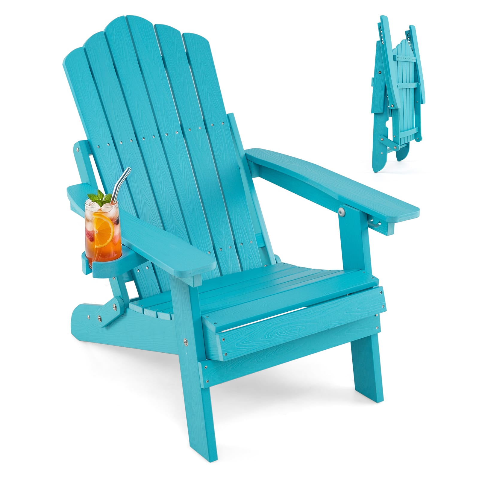Gymax - Folding Adirondack Chair w/5-Level Backrest Wooden Textured for Lawn Poolside Turquoise - Green price history on PriceWatchPro