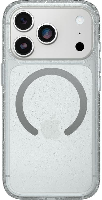 Left. OtterBox - OtterBox iPhone 17 Pro (Only) Bundle: Symmetry Series+ Case & Screen Protector - Snaps to MagSafe - Ultra-Sleek - Stardust (Clear/Glitter).