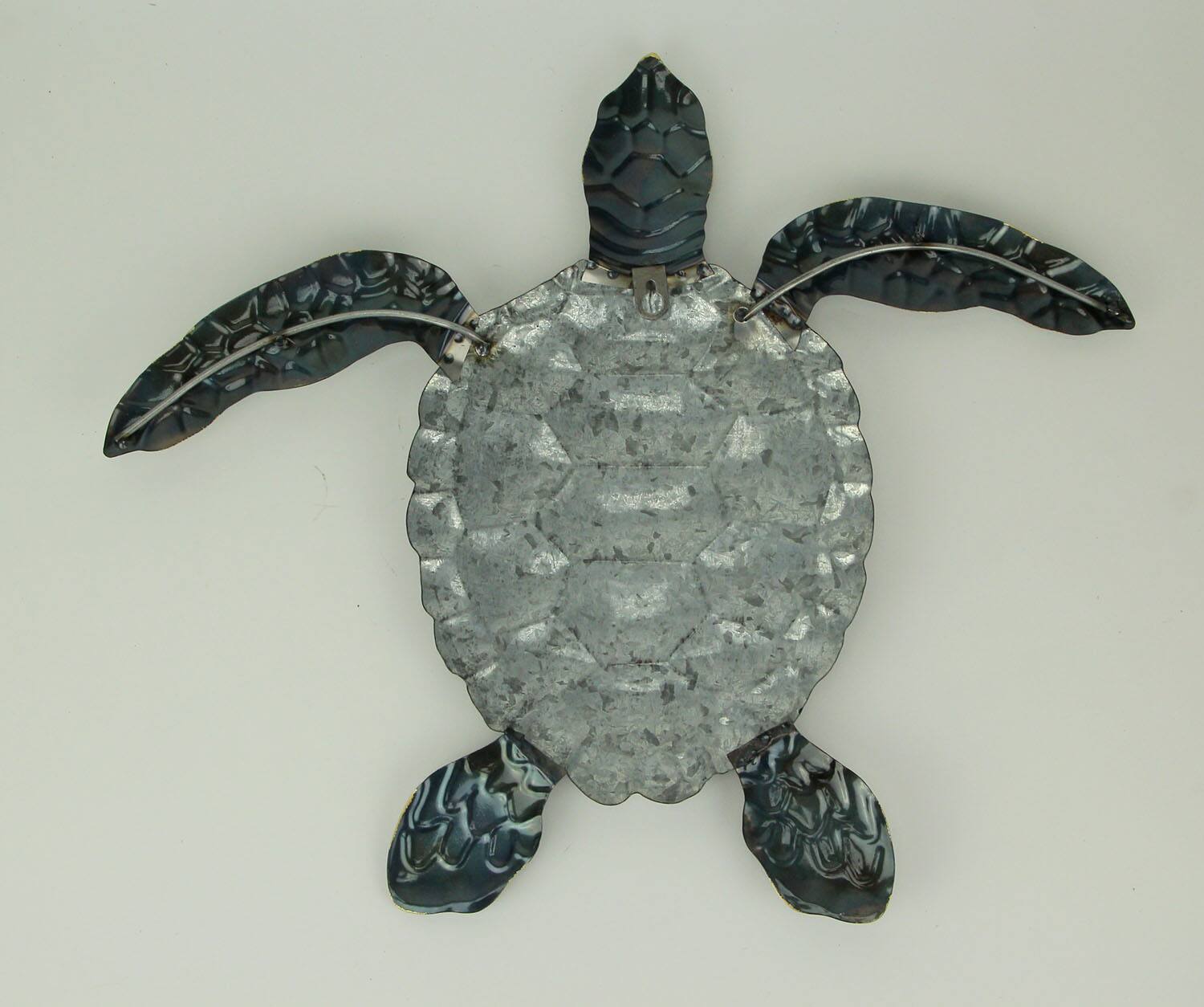 Alt View 2. Mayrich Company - Blue Galvanized Metal Art Sea Turtle Wall Sculpture 19 inch - Blue.