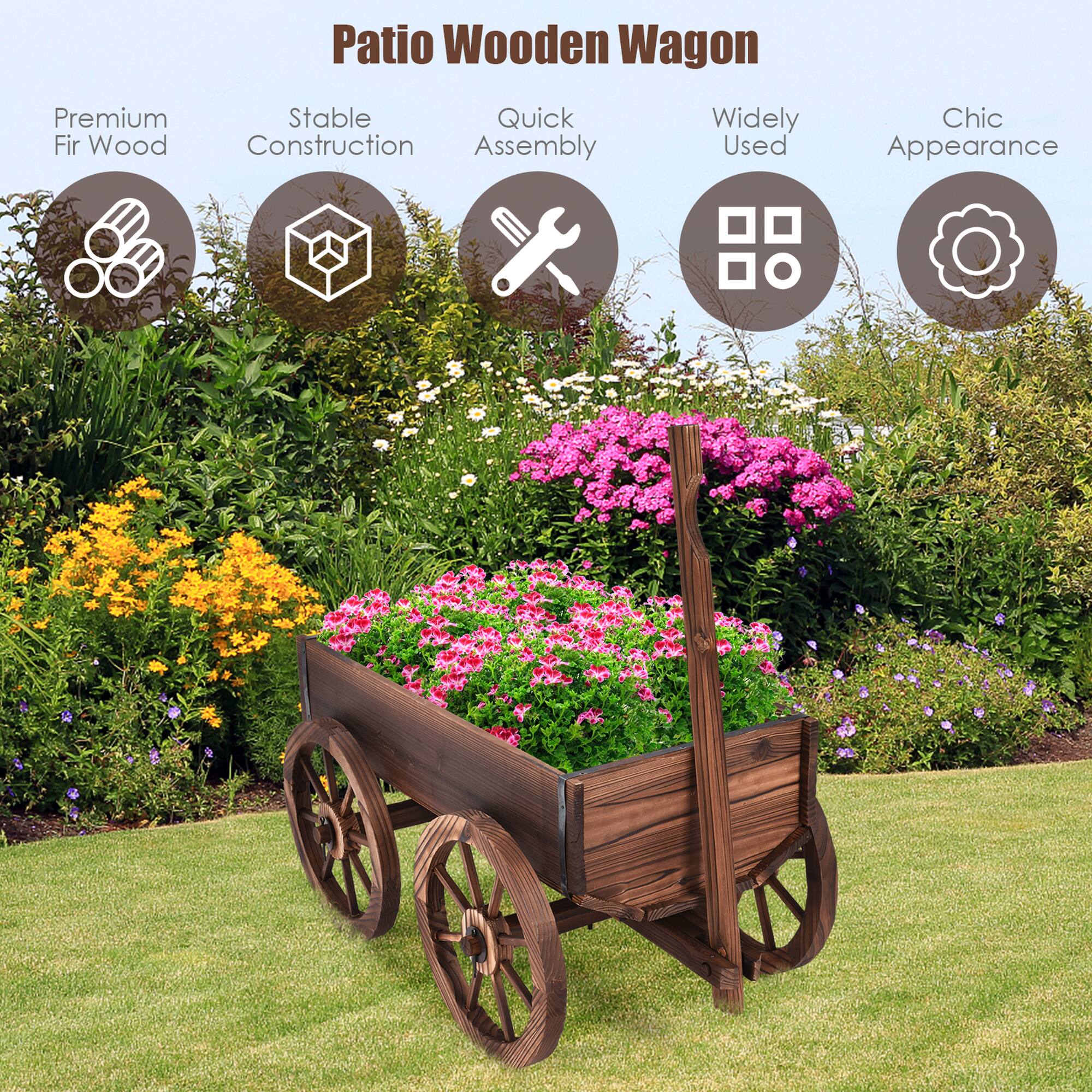 Patio Wooden Wagon Premium Stable Quick Widely Used Chic Appearance
