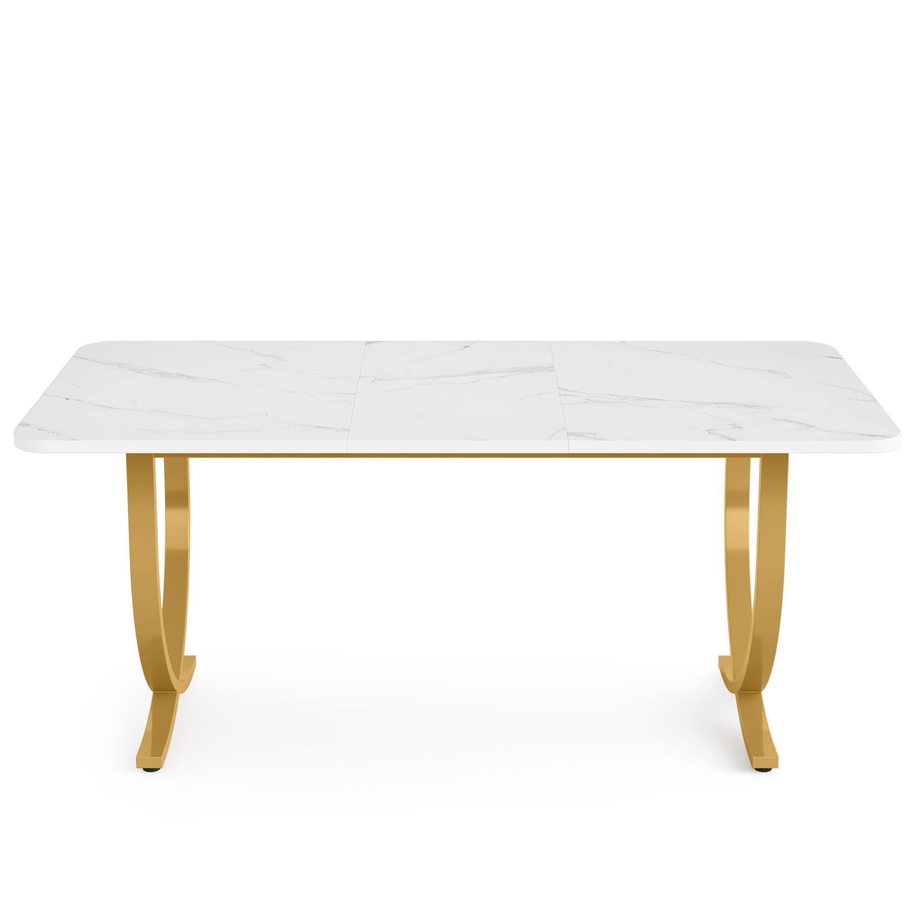 Left. APRILSOUL - 63in Executive Office Desk Modern White and Gold Computer Desk with Faux Marble Tabletop for Home Office or Meeting Room - White+Gold.