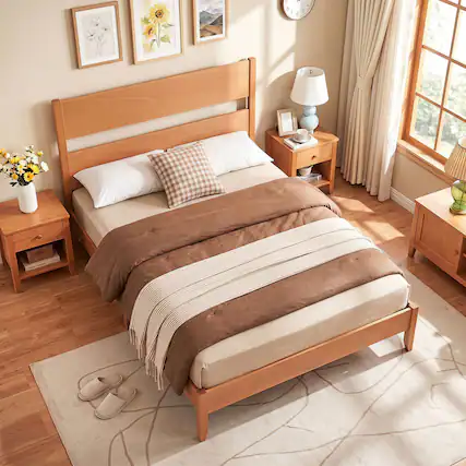 Front. Costway - Costway Full Bed Frame with Headboard, Solid Wood Legs, 12 Slats, No Box Spring Needed - Warm Brown.