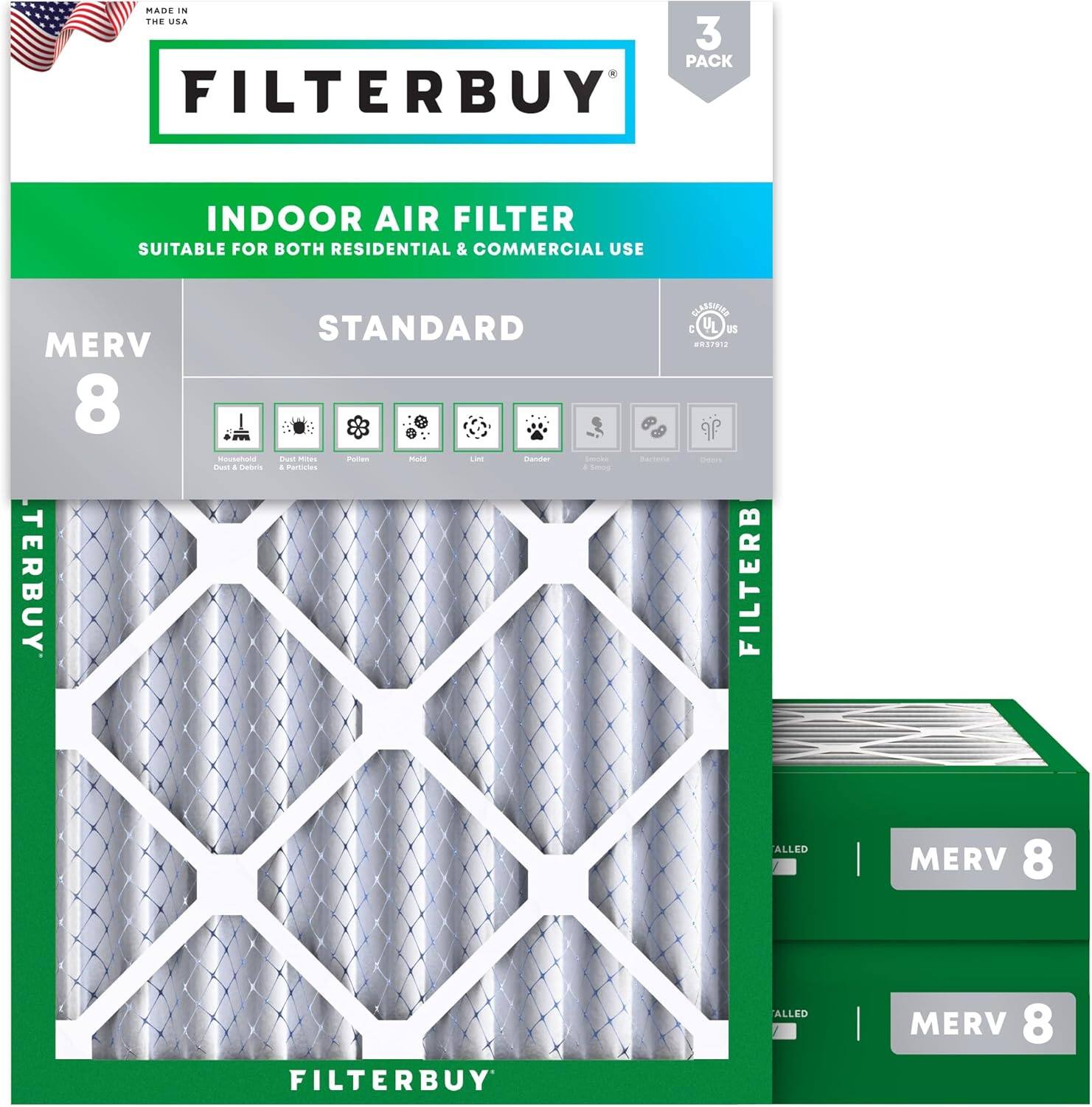 Filterbuy - 17.25x23.25x4 MERV 8 Dust & Allergy Defense, Electrostatic Pleated HVAC AC Furnace Air Filters Replacement (3-Pack) - Silver
