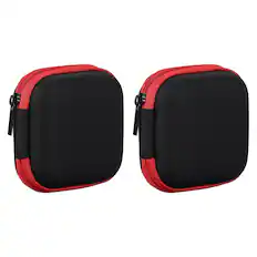 Front. Unique Bargains - 2pcs Earphone Case, 2.95x2.95x1.38in, Portable Earbud Carrying Case Storage Bag for In-Ear Headphones - Red.