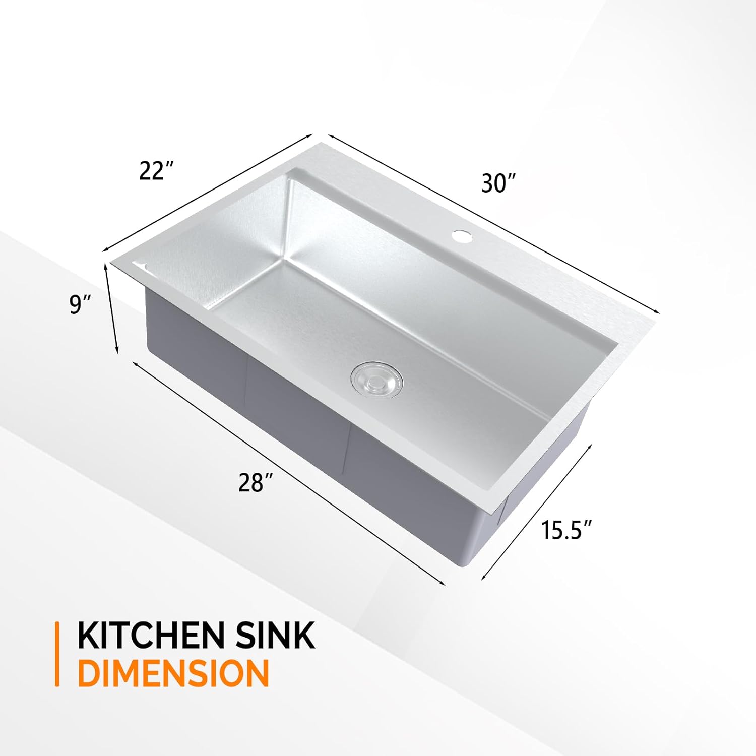 22" 30" 9" 28" 15.5" KITCHEN SINK DIMENSION