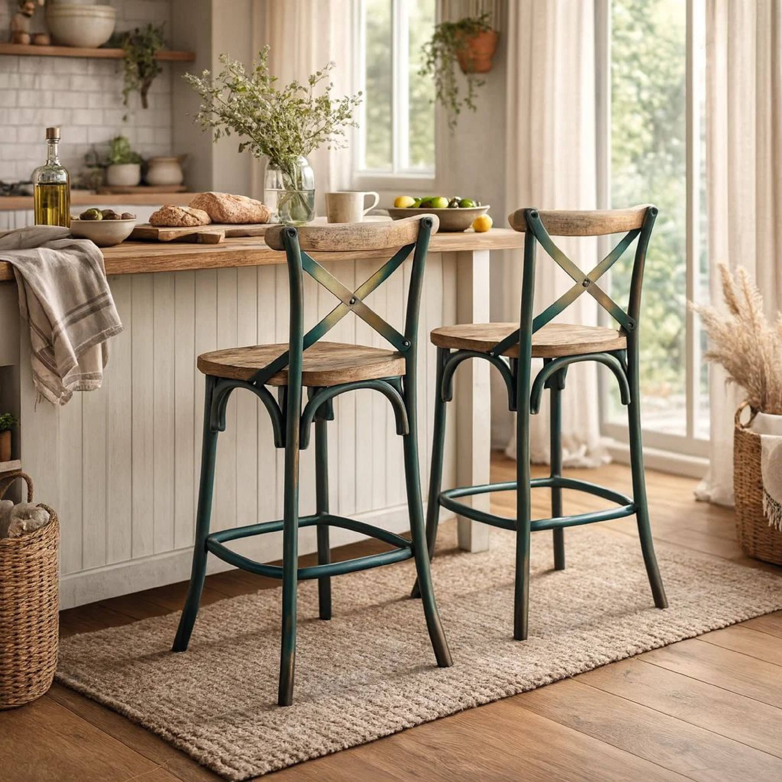 Alt View 5. Manhattan Lane - Wood & metal Bar Height Chair with X Style Panel back - Antique Sky Blue.