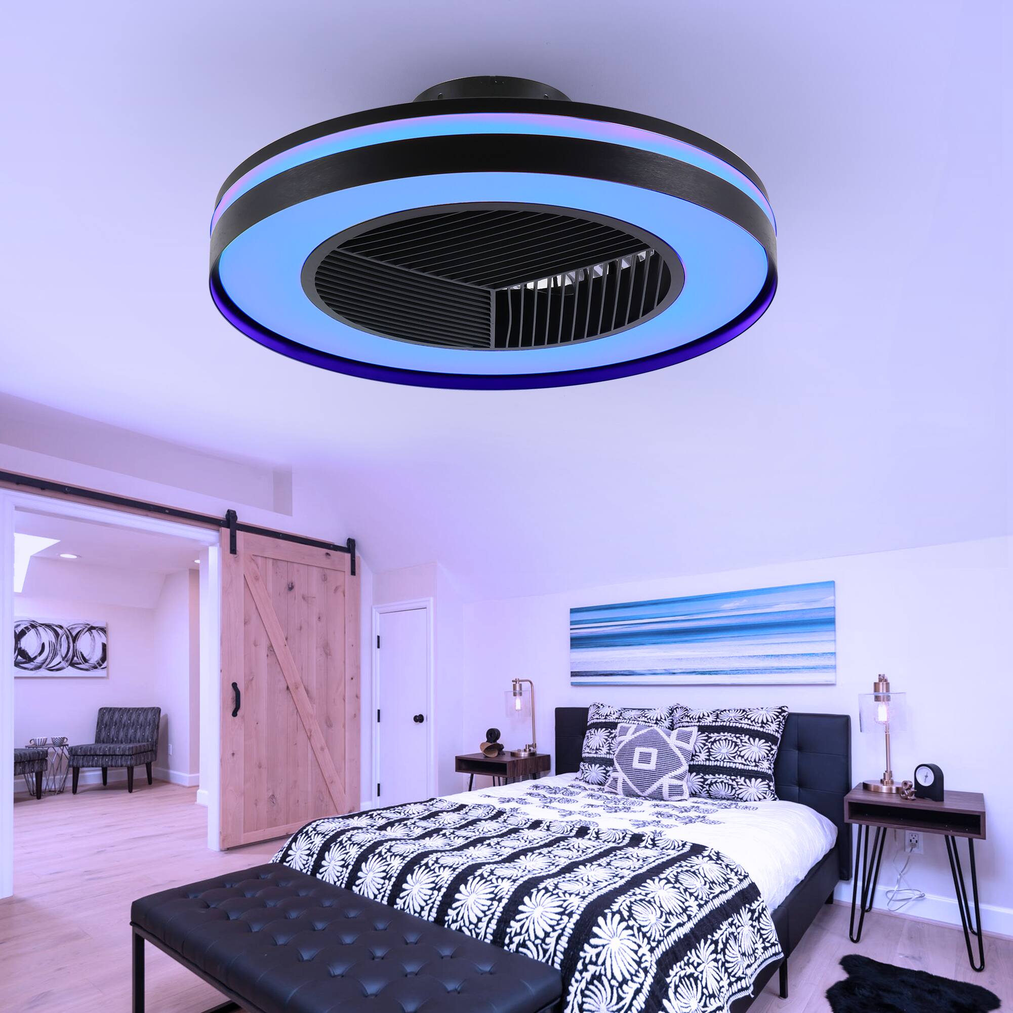 Alt View 5. Domanki - 20" Smart Low Proflie Ceiling Fans with RGB Lights Remote/APP/Voice Control, Bladeless Ceiling Fans for Bedroom - Black.