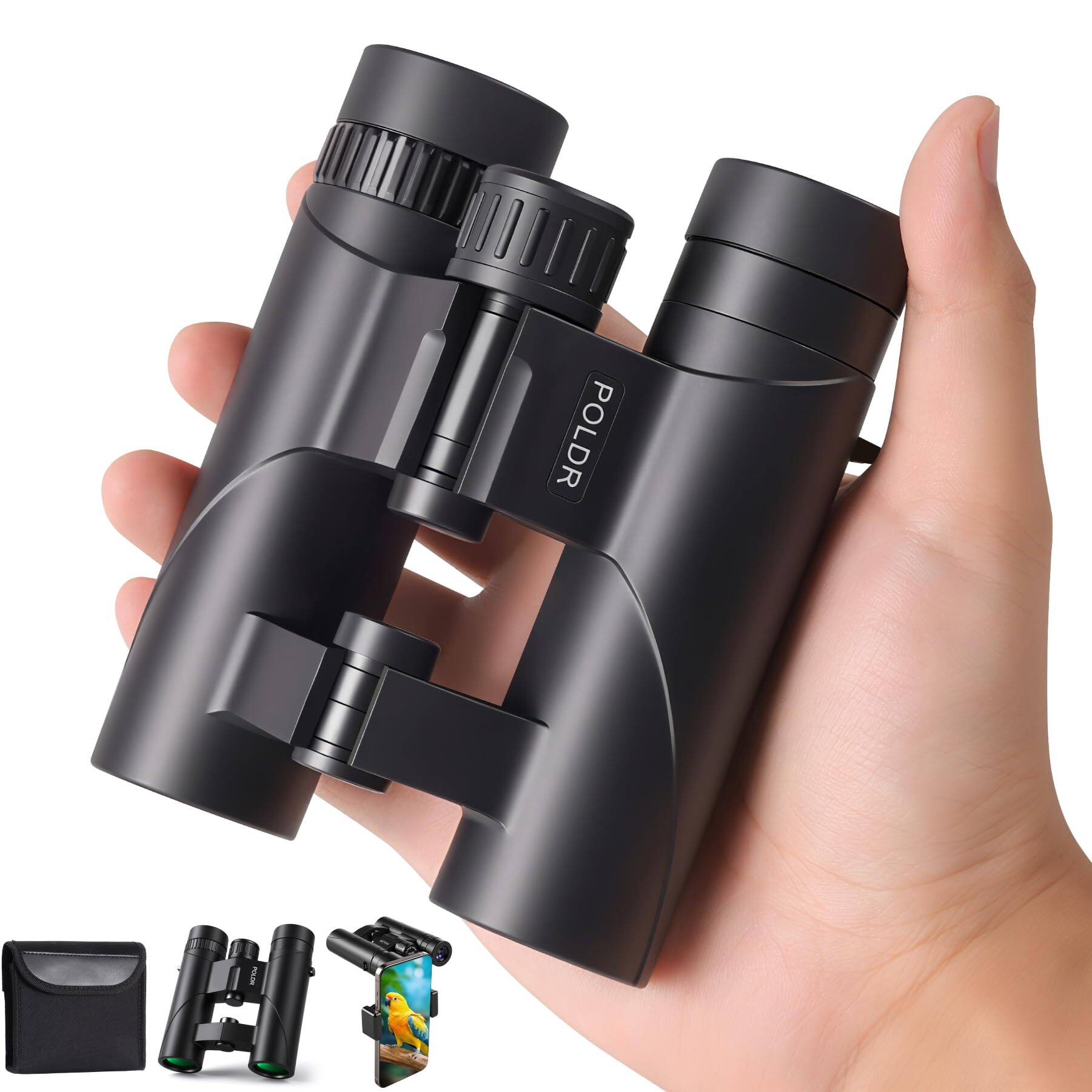 Front. DORLUKFU - 12x25 Compact Binoculars for Adults, High Powered Waterproof Binocular with Phone Adapter, Small Easy Focus HD.