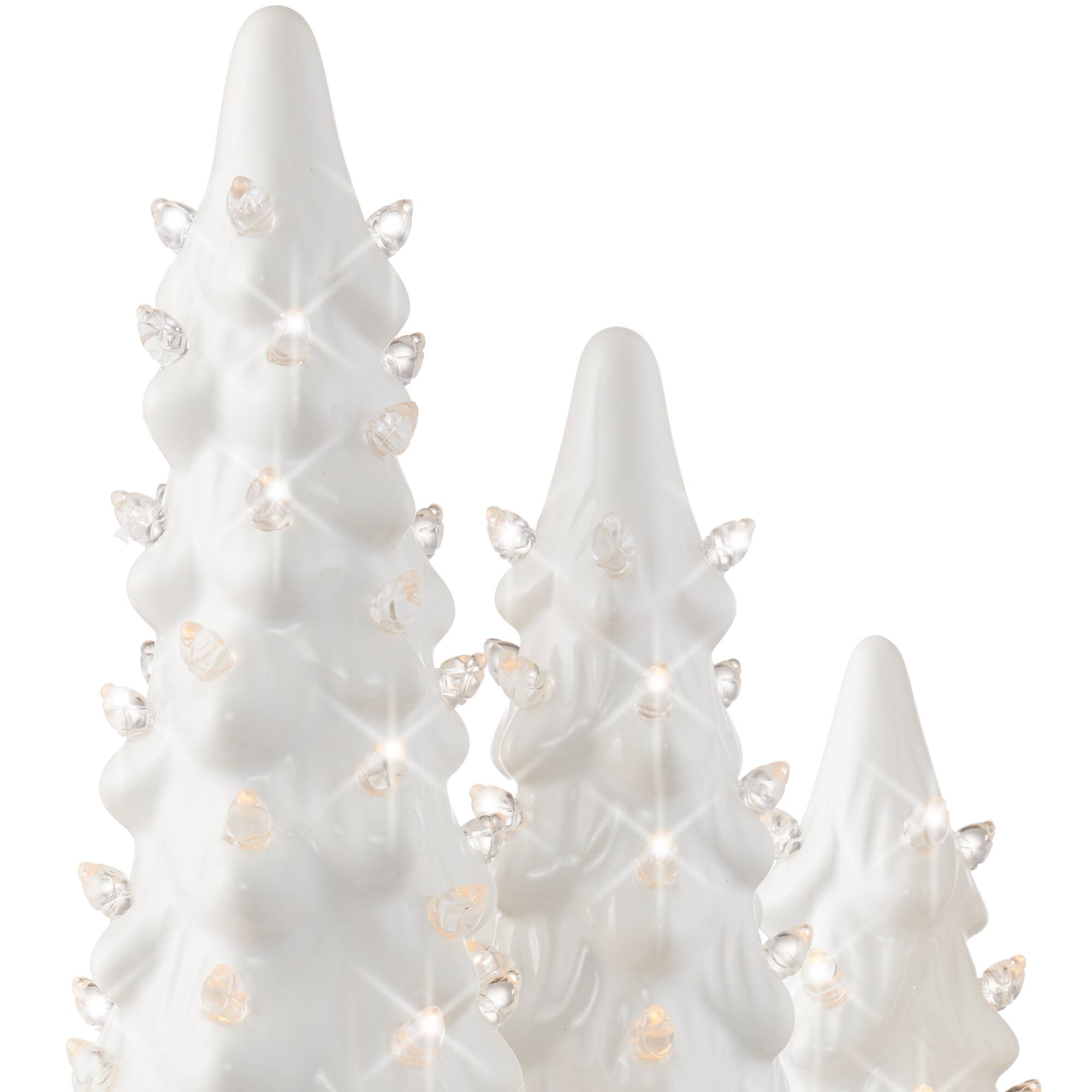 Alt View 4. Casafield - 3PC Set 8/10/12" Pre-Lit Ceramic Christmas Trees with Lights - White w/ White.