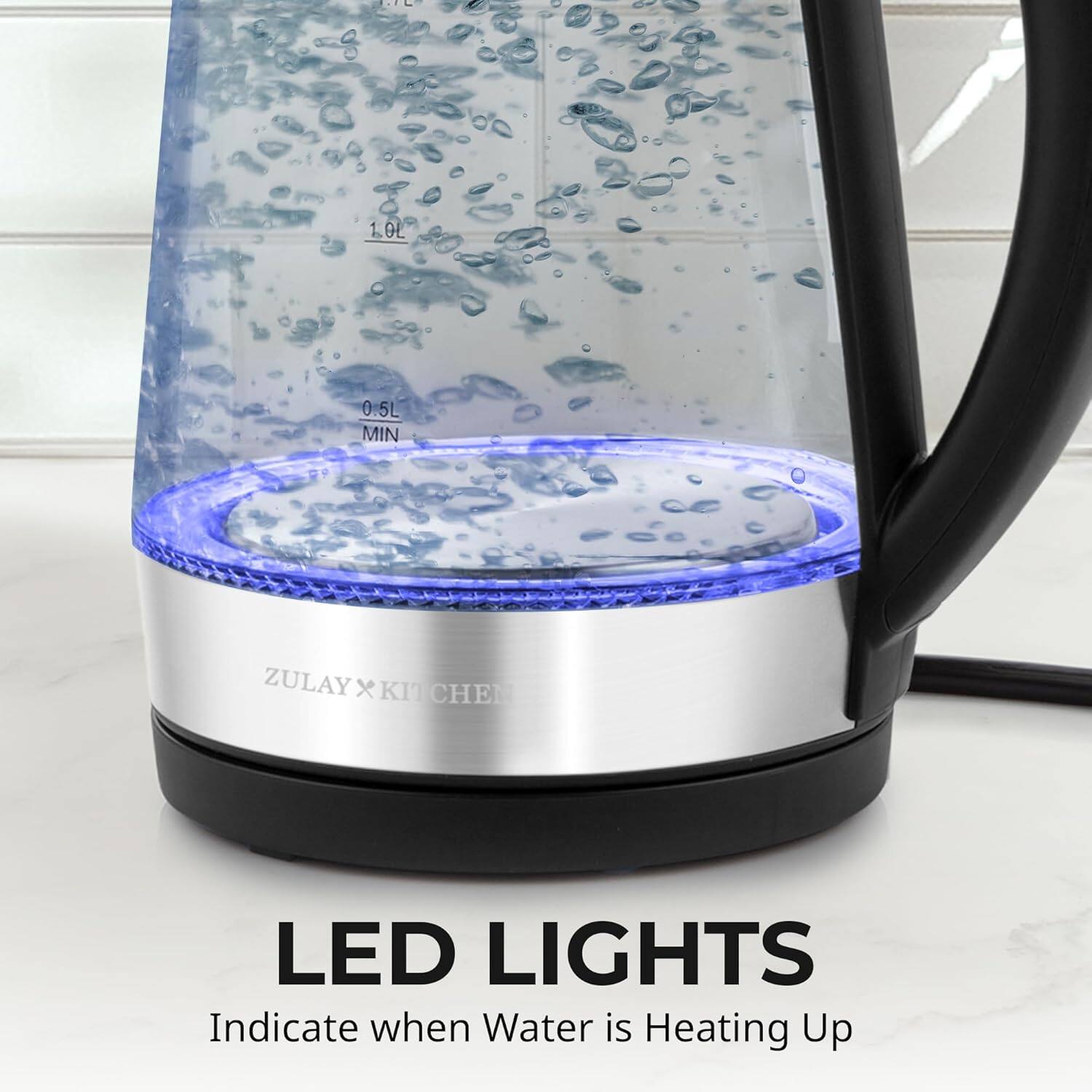 1. LED LIGHTS
2. Indicate when Water is Heating Up
3. 1.0L
4. 0.5L MIN
5. ZULAY x KIT CHEN