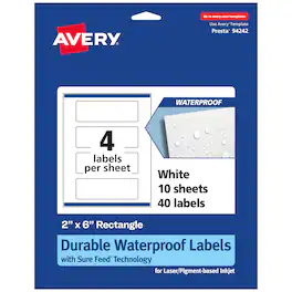 Avery - 2" x 6" Waterproof Rectangle Labels, 40 Labels - White