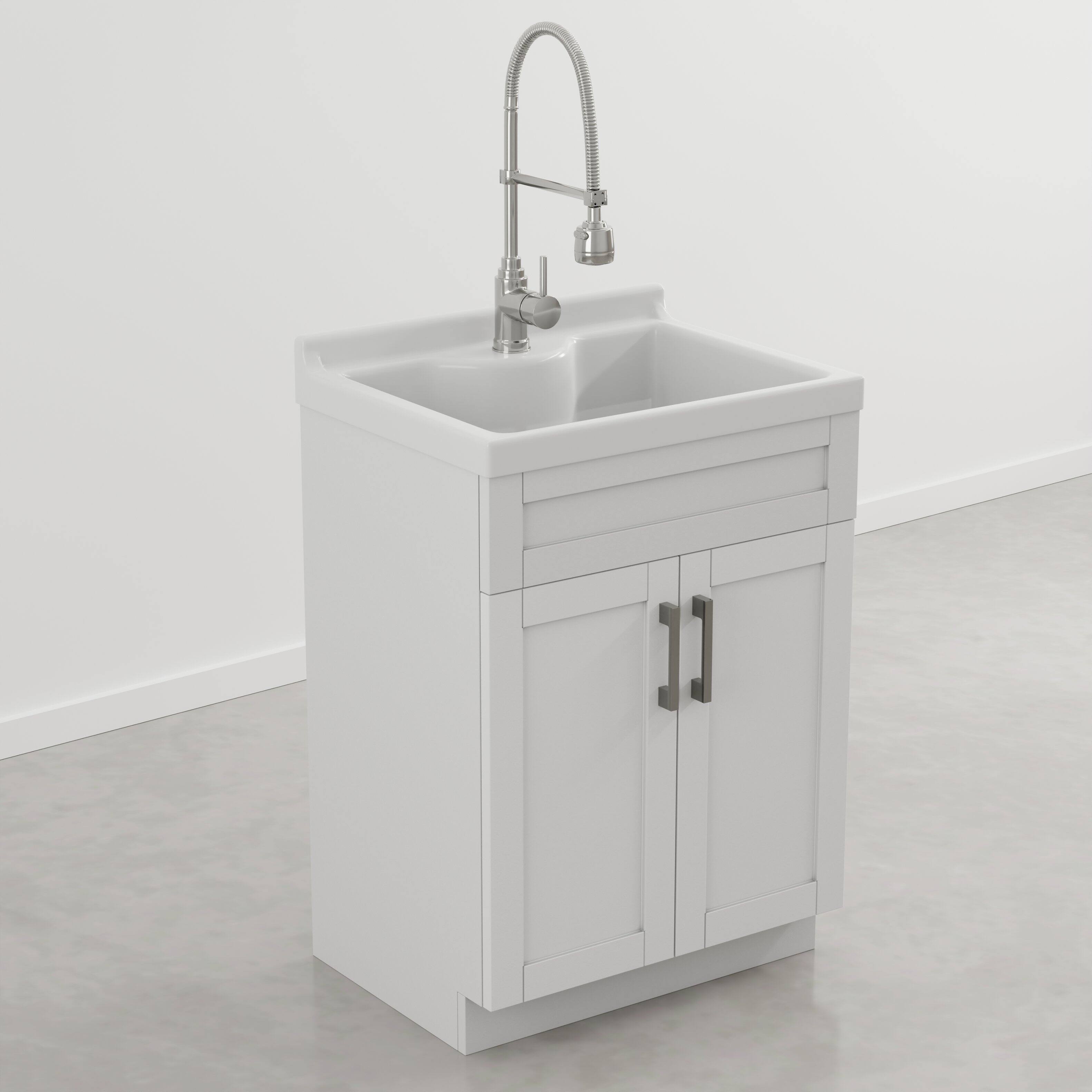 Alt View 2. Simpli Home - Hennessy 24 inch Wide Utility Sink and Laundry Cabinet, Glacier White - Glacier White.