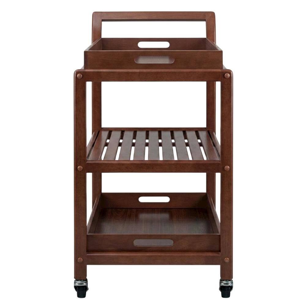 Back. FurniFact - Solid Wood Kitchen Cart With Serving Trays, Vintage Bar Cart On Wheels - Walnut.