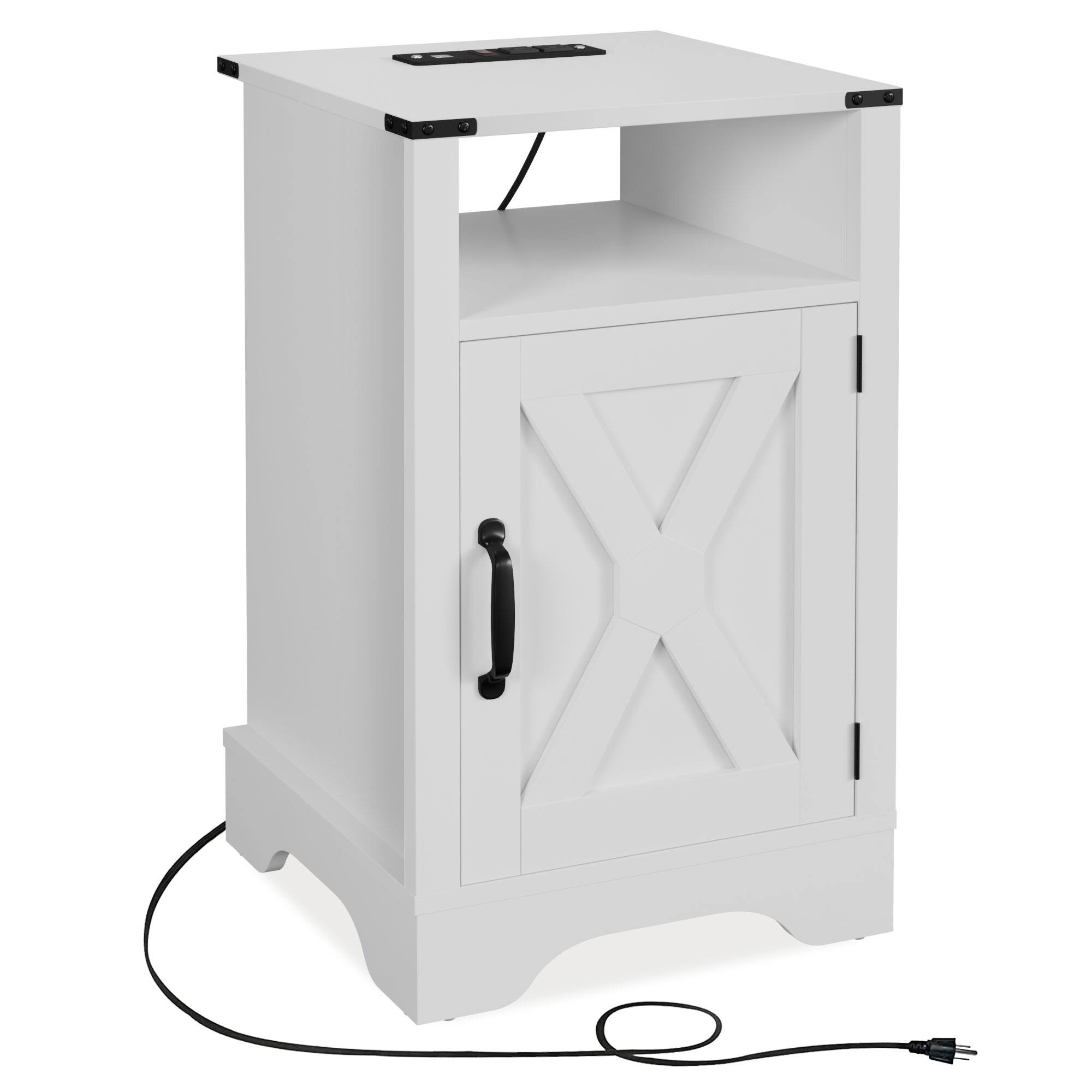 Alt View 7. RoyalCraft - RoyalCraft Farmhouse Nightstand, Bedroom Table with Charging Station, White - White.