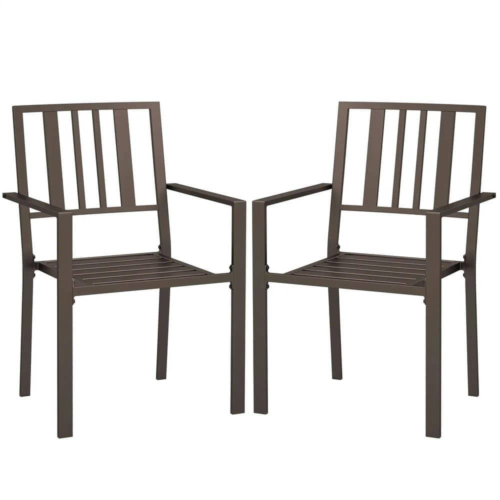 Resenkos - Patio Dining Chairs, Outdoor Dining Set, Galvanized Steel - Brown