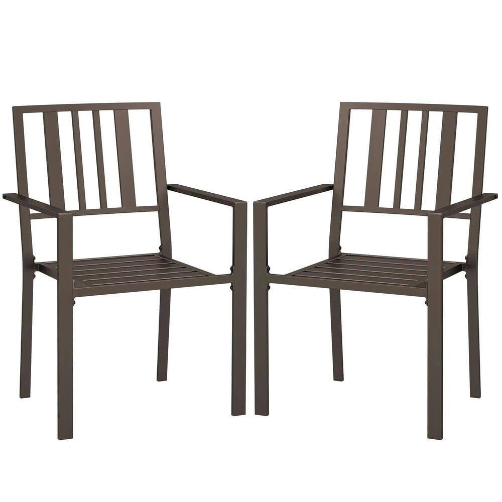 Front. Resenkos - Resenkos Patio Dining Chairs, Outdoor Dining Set, Galvanized Steel, Brown - Brown.
