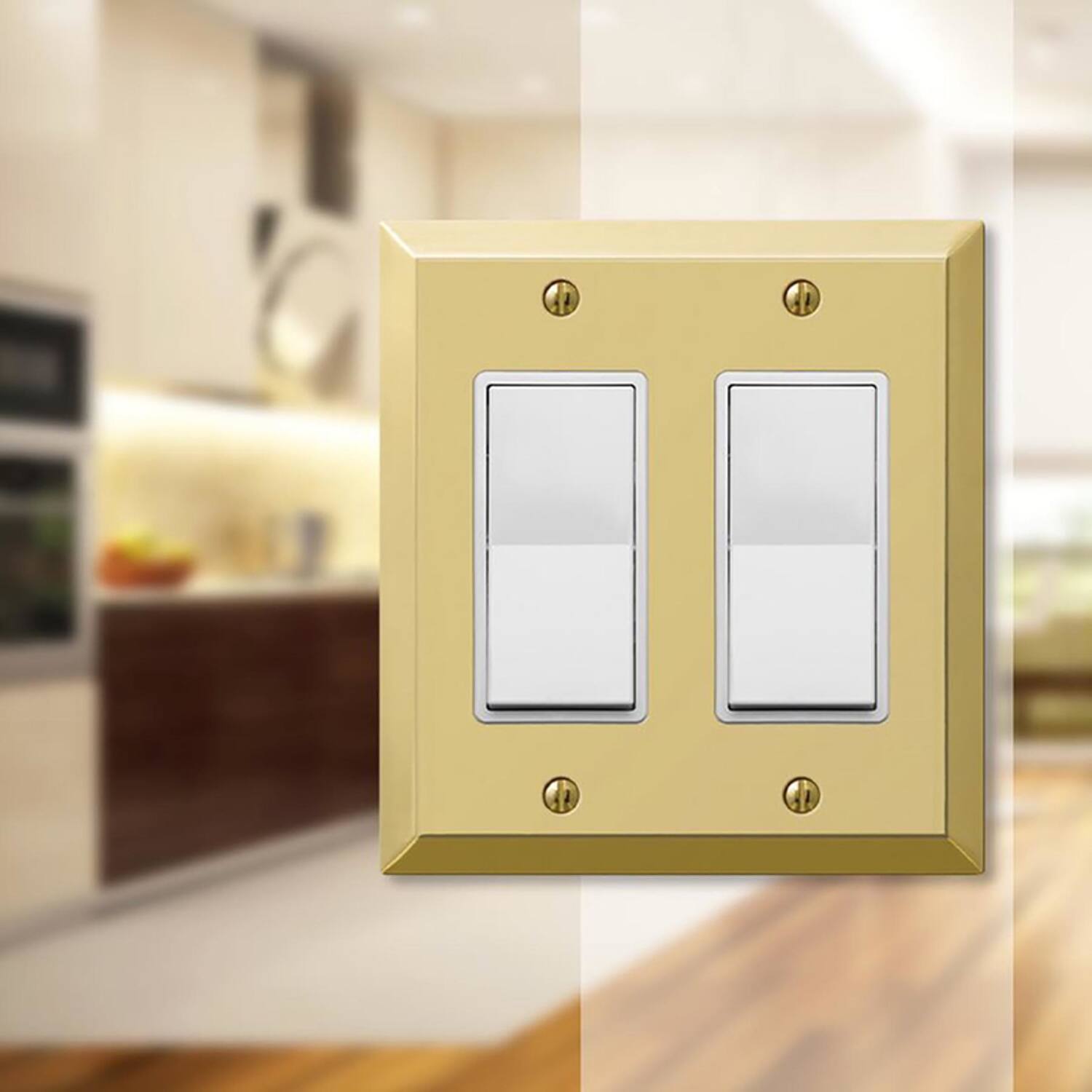 Left. AMERELLE - Amerelle Century Polished Brass 2 gang Stamped Steel Decorator Wall Plate 1 pk - Brass.