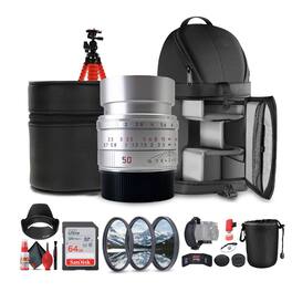 Leica - APO-Summicron-M 50mm f/2 ASPH. Lens (Silver Anodized) + Sling Backpack + More - Black