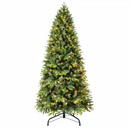 RYHNUYNE - 6FT Pre-Lit Artificial Christmas Tree With 300 Warm White LED Lights and 1032 Tips, Hinged Metal Stand - Green