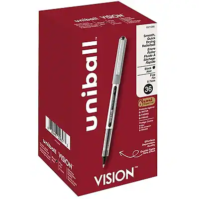 Uniball Vision 1021006
Smooth, Quick Drying Rollerball Pen
Fast Drying Ink
Black
0.7mm
36 Pens
Uniball Vision