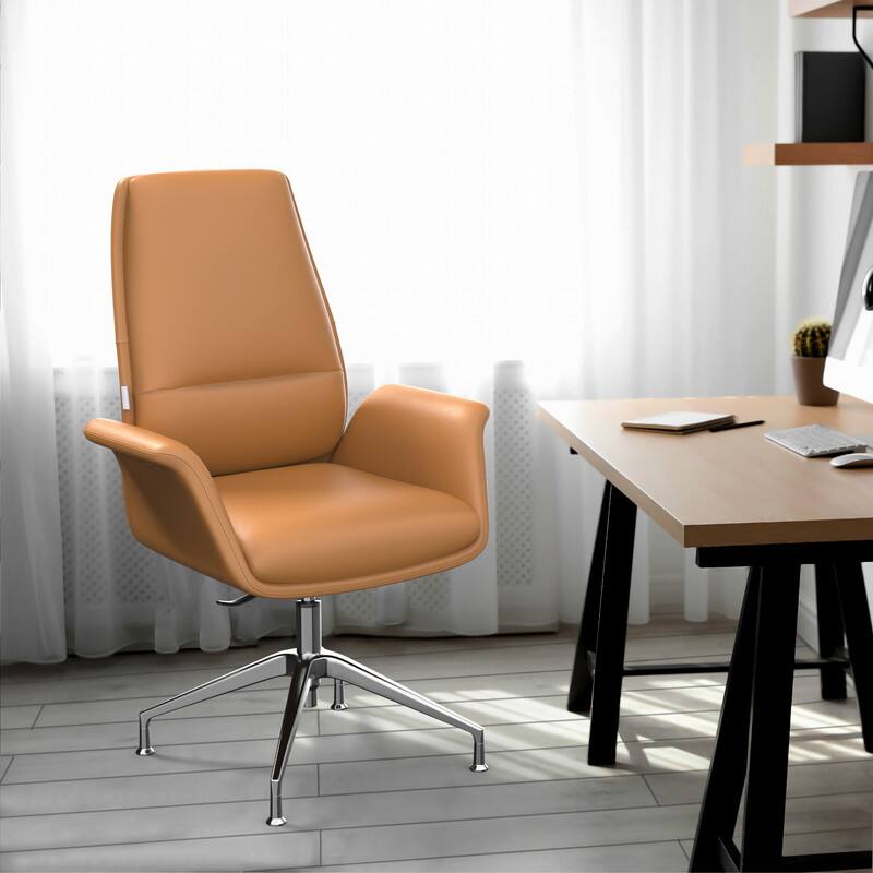 Angle. LeisureMod - Summit Ergonomic Office Chair with Faux Leather, Adjustable Height & Swivel for Home or Work - Acorn Brown.