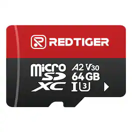 REDTIGER - 64GB Micro SD Card for Dash Cam, w/Adapter, microSDXC UHS-I Class 10, U3, V30 A2, Support for 4K Video Recording