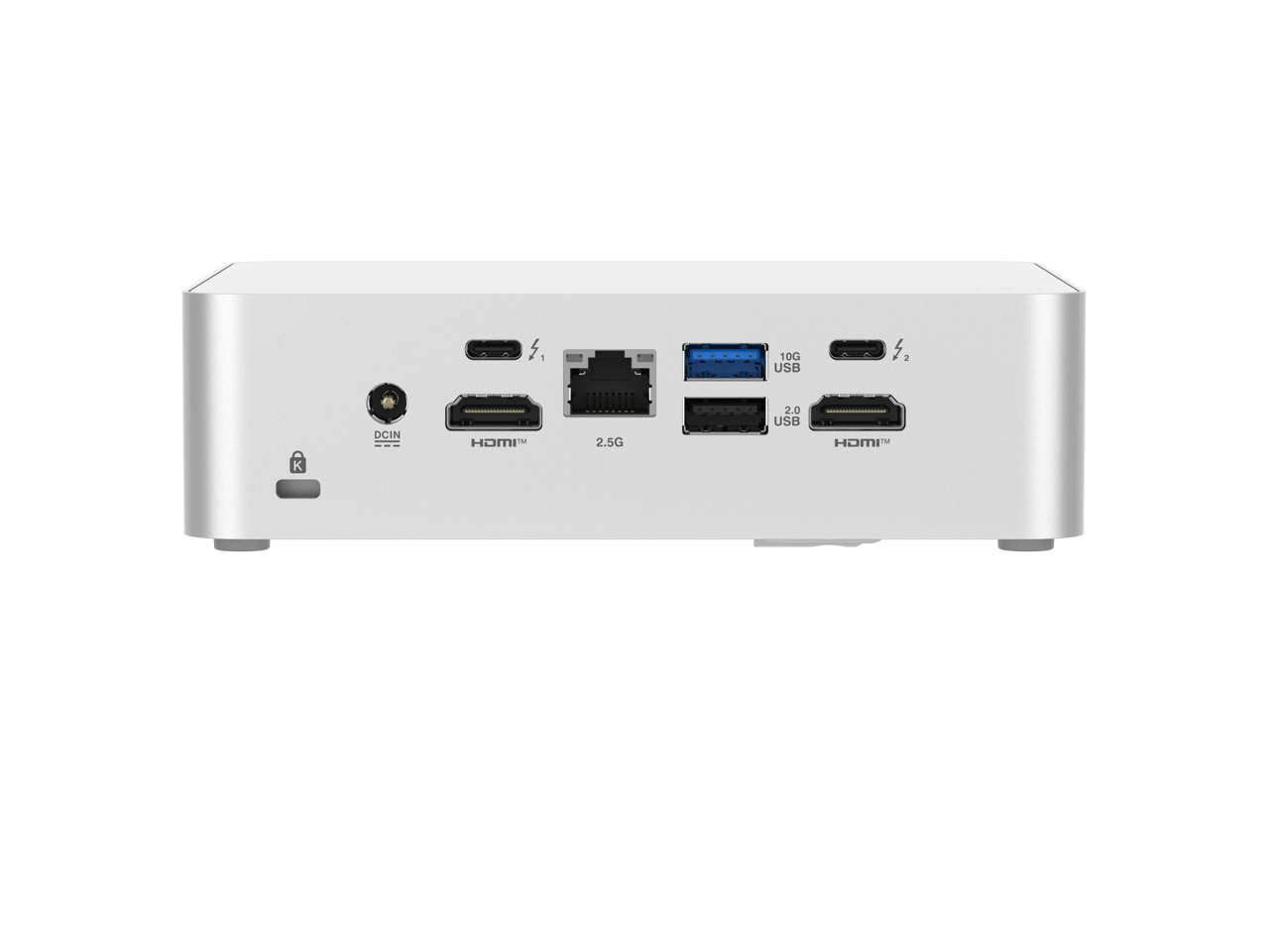- 10G USB
- 2.5G
- 2.0 USB
- HDMI™
- HDMI™
- DCIN