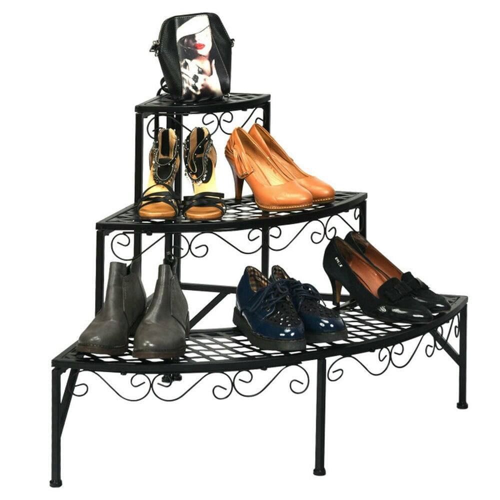 Alt View 1. Pefilos - 3 Tier Metal Corner Plant Display Rack, Plant Stand for Outdoor, Quarter Round Plant Display Rack - Black.