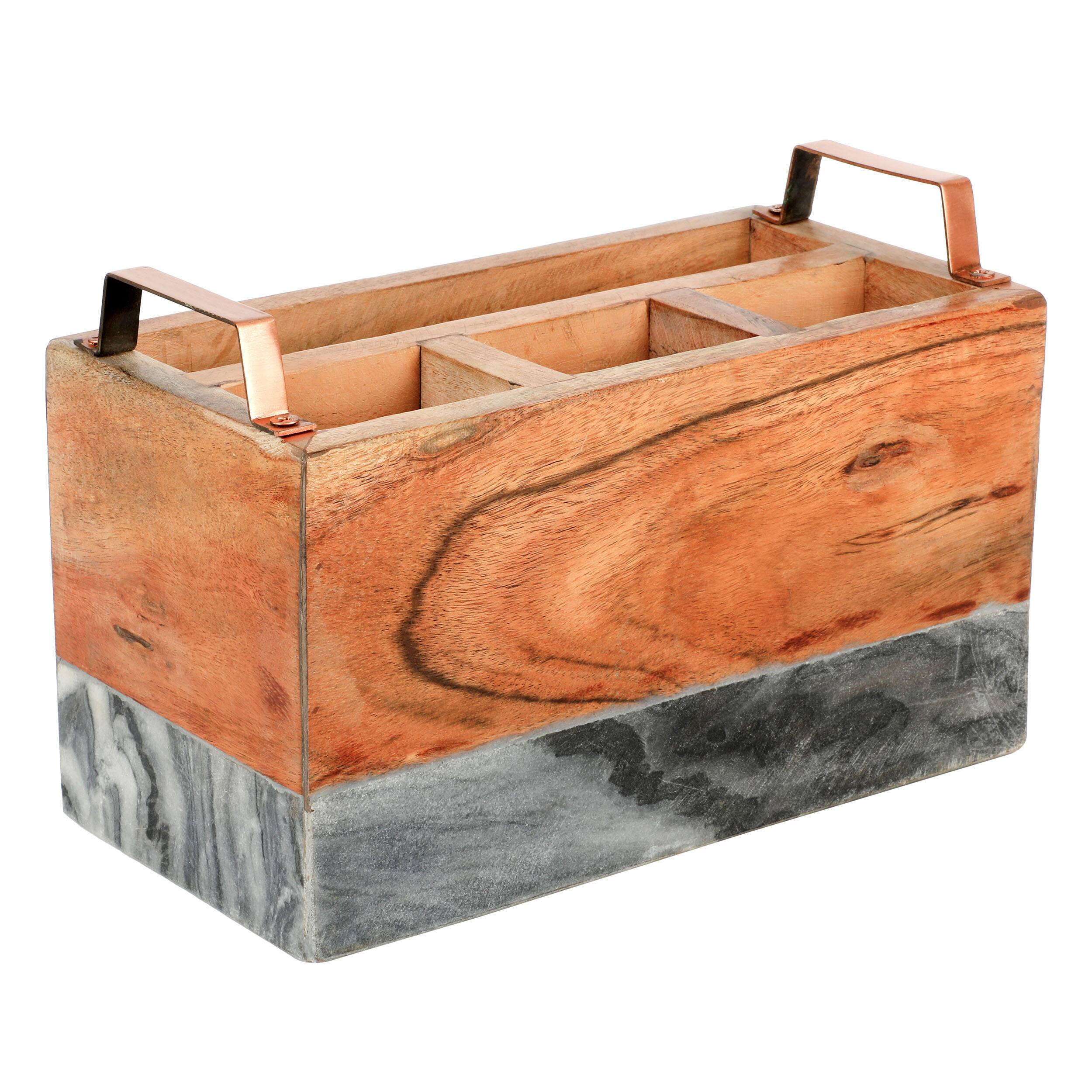 Front. Laurie Gates - Laurie Gates California Designs Grey Marble and Acacia Wood Salad Server Holder - Brown.