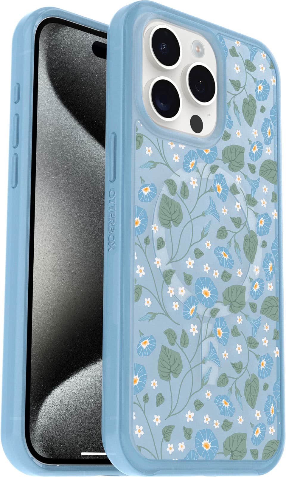 Left. OtterBox - Symmetry Series Hard Shell for MagSafe for Apple iPhone 15 Pro Max - Dawn Floral.