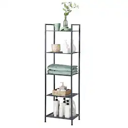 Songmics Home - 5-Tier Storage Rack, Bathroom Shelf, Extendable Plant Stand with Adjustable Shelf - Black