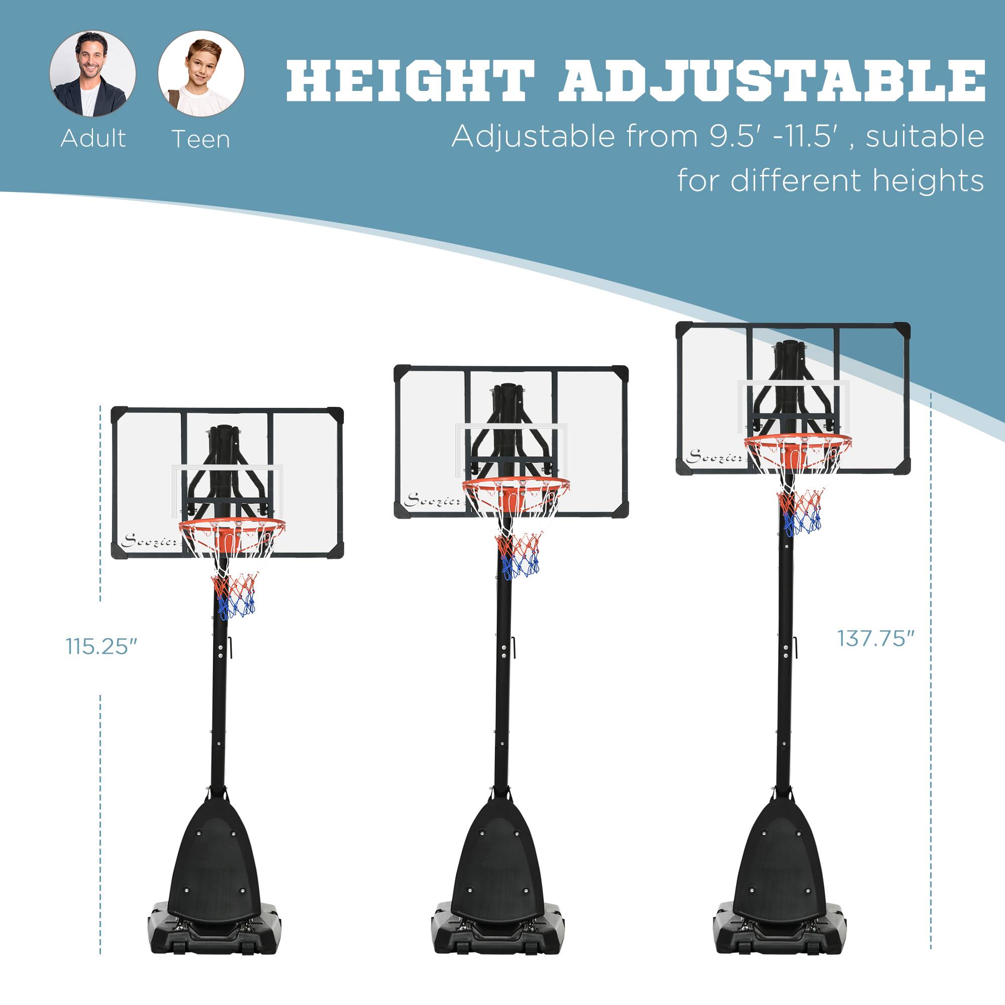 **HEIGHT ADJUSTABLE**

Adjustable from 9.5' - 11.5', suitable for different heights

- Adult
- Teen

115.25"
137.75"