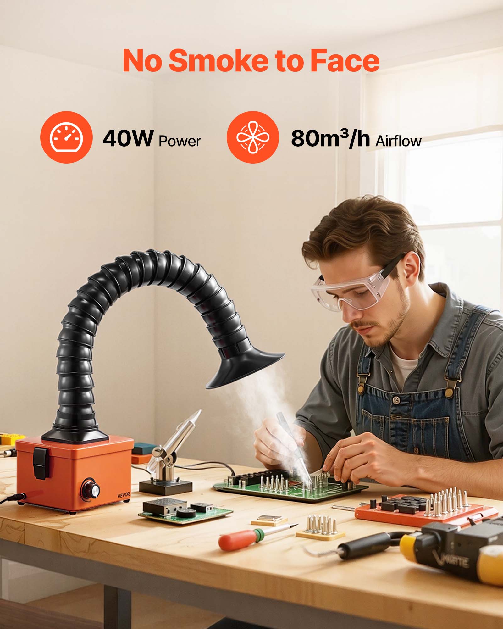 No Smoke to Face  
40W Power  
80m³/h Airflow  
VEVOR