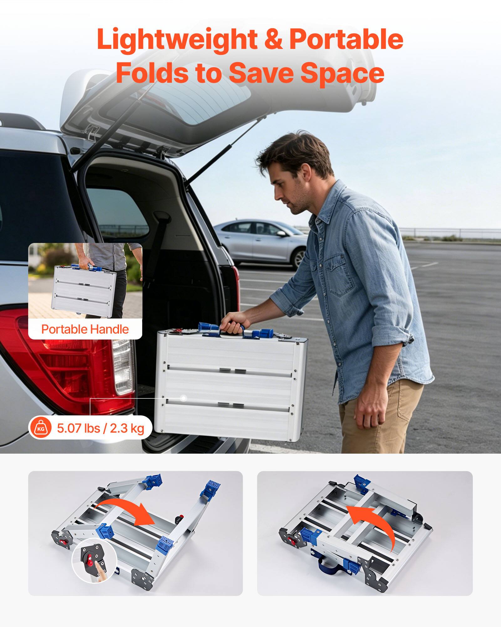 Lightweight & Portable  
Folds to Save Space  
Portable Handle  
5.07 lbs / 2.3 kg