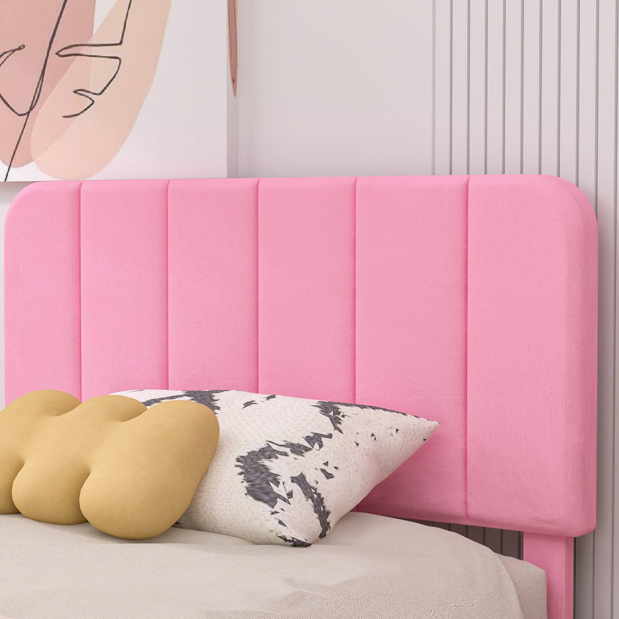 Alt View 2. Vecelo - Twin Size Storage Bed Frame with Drawers - Velvet Upholstered, Adjustable Headboard, 800lb Capacity, Noise Free - Pink.