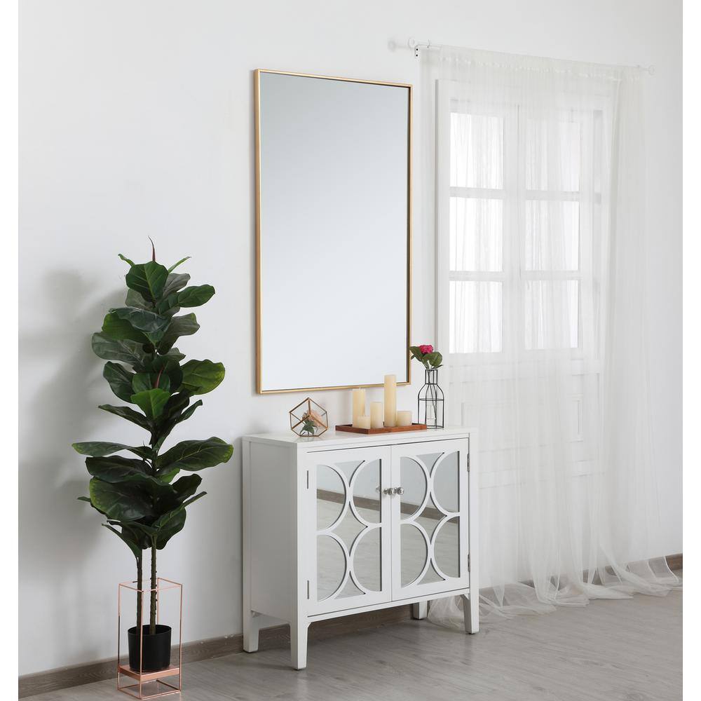 Left. Elegant Decor - Metal frame rectangle mirror 30 inch in Brass - Brass.