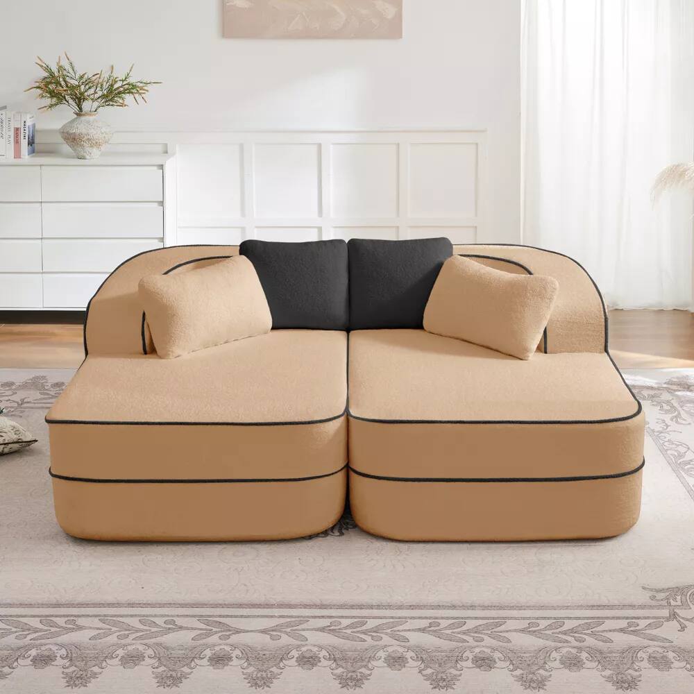 Angle. Aukfa - 77" Oversized 2 Seats Fluffy Comfy Couch Teddy Fabric Modular Sofa with 2 Chaises for Living Room Sleeper Sofa - Camel.