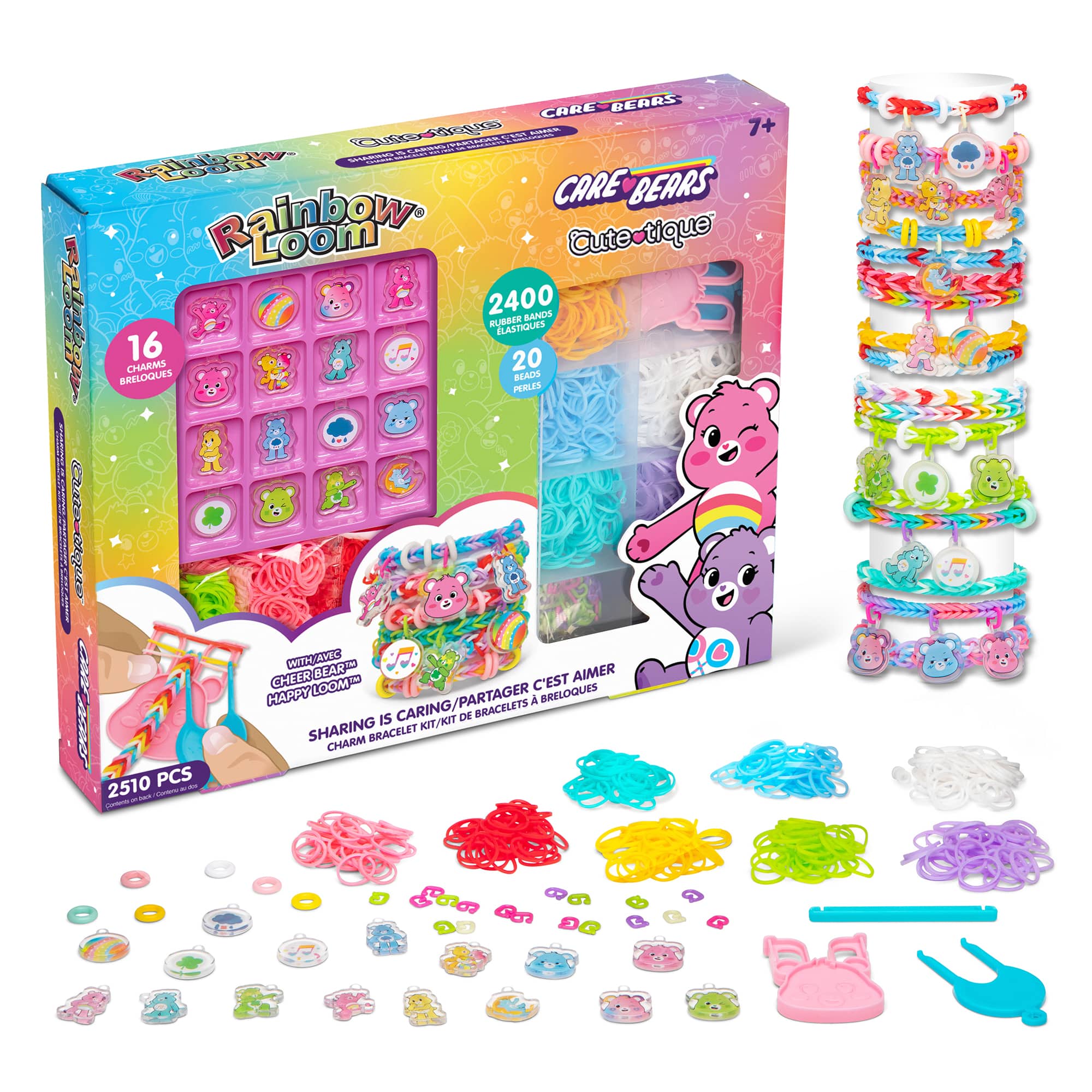 CARE BEARS upeais OO  : 7+ CuE  0 :  aa : BAiNs LO33 CARE BEARS Rainbow Loom Cute-tique 2400 BANDO Hg ! 16 FUBBER LASTIQUES 20 CHARMS BELOQUES BLACO PERLES : i | AUORNBLA que WITH/AVIC a CHEER BEARI AIMER LOOMIC C'EST Fin HAPPY CARING/PARTAGER A BRELOQUES IS DE BRACELETS SHARING KIT/KJT BRACELET CHARM 2510 PCS - I a - - A
