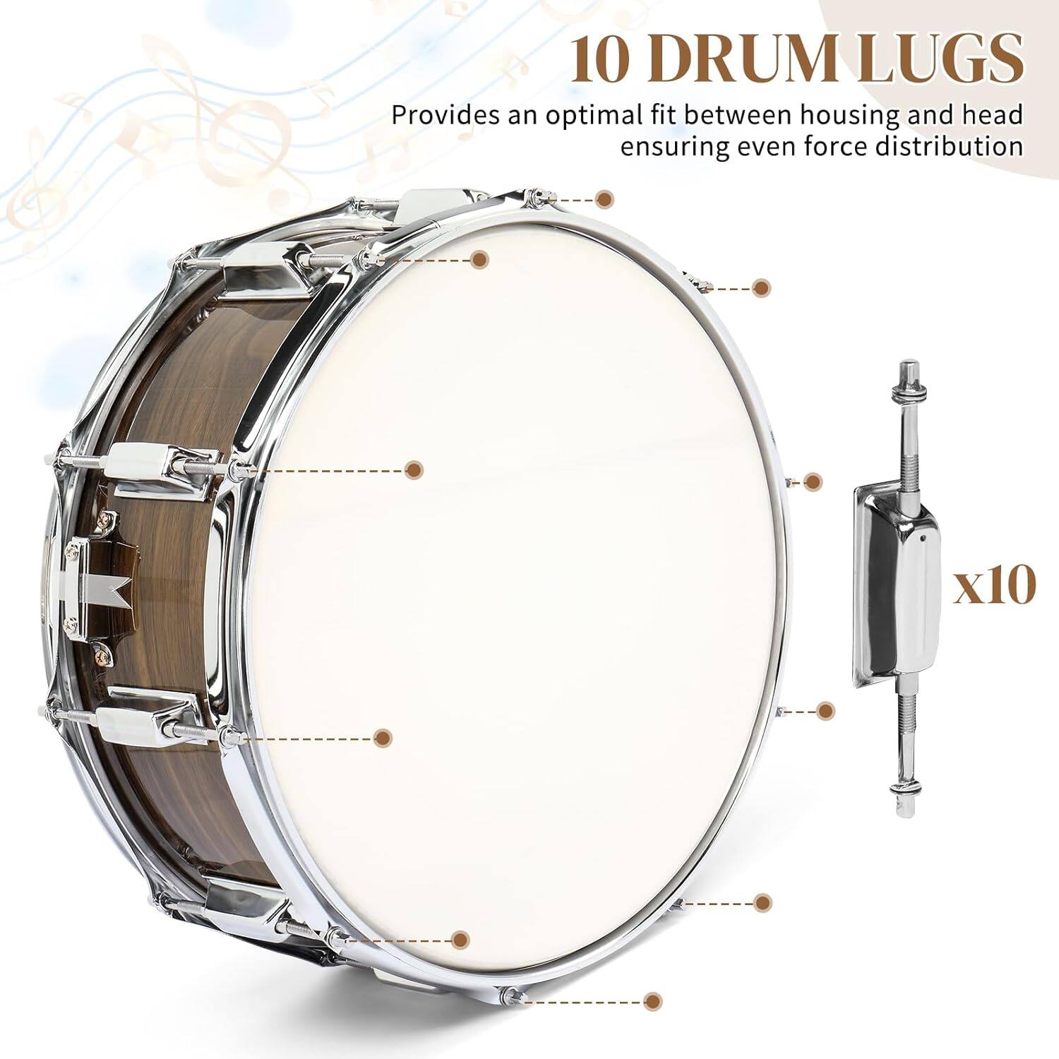 10 DRUM LUGS  
Provides an optimal fit between housing and head ensuring even force distribution  
x10