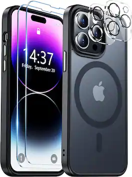Entronix - iPhone 15 Pro Bundle - Magnetic Translucent Matte Case with Screen and Camera Protectors - Black