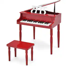 Gymax - 30-Key Classic Baby Grand Piano Toddler Toy Wood w/ Bench & Music Rack - Red