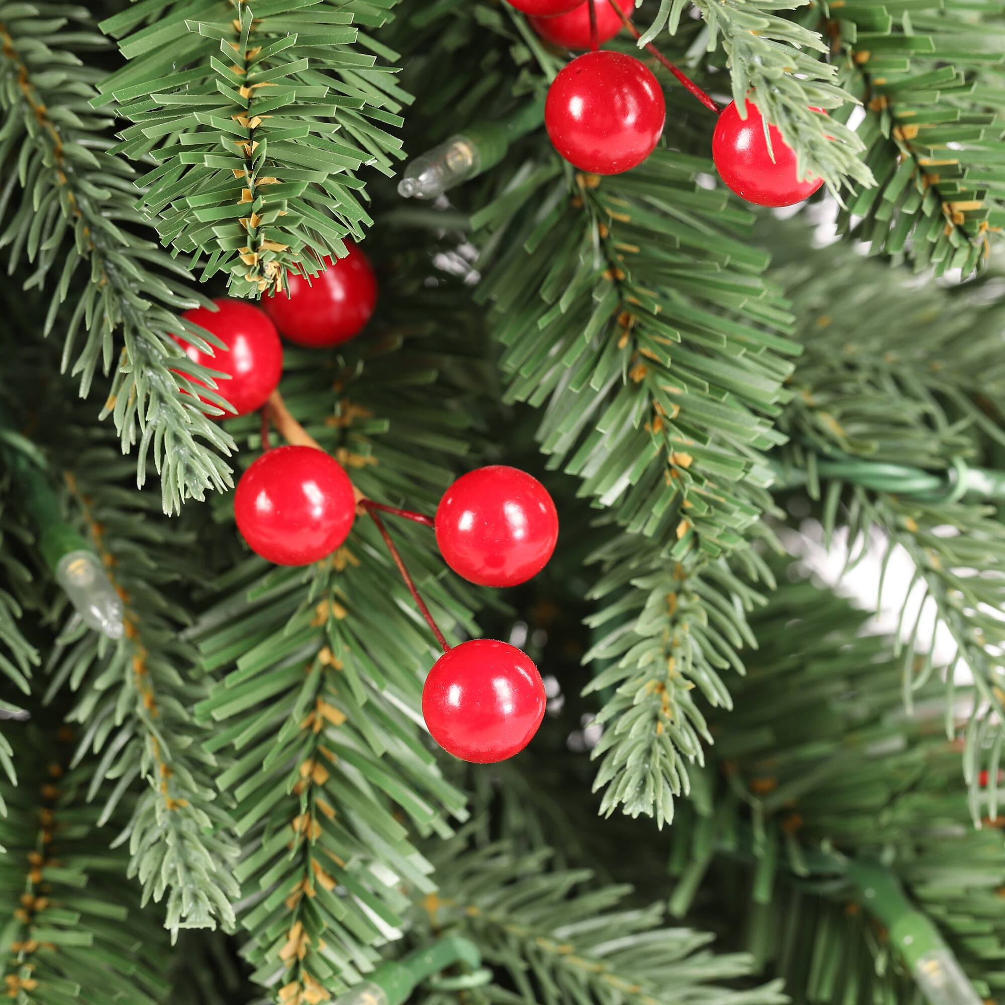 Alt View 9. Glitzhome - 7ft Pre-lit Green Artificial Christmas Porch Tree, red berries,pinecones, 250 warm white lights,3 function, Foot Pedal - Green.