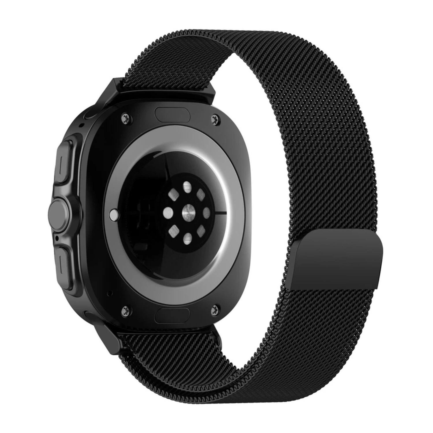 Left. Stock Preferred - Mesh Stainless Steel Band for Samsung Galaxy Watch Ultra 47mm - Black - Black.